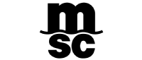 Black and white logo with a lowercase m above the bold letters sc in lowercase, all centered.