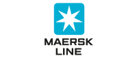 Maersk Line logo featuring a white seven-pointed star in a blue square above the words MAERSK LINE in bold black letters.
