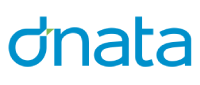 The dnata logo featuring the company name in lowercase blue letters, with a small green and blue triangle accent on the letter d.